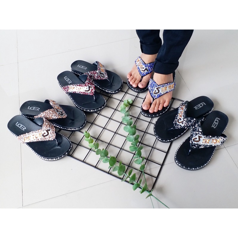 gof PUFFY import sandal BLING-BLING TOKTOK Sandal Wanita Murah Casual