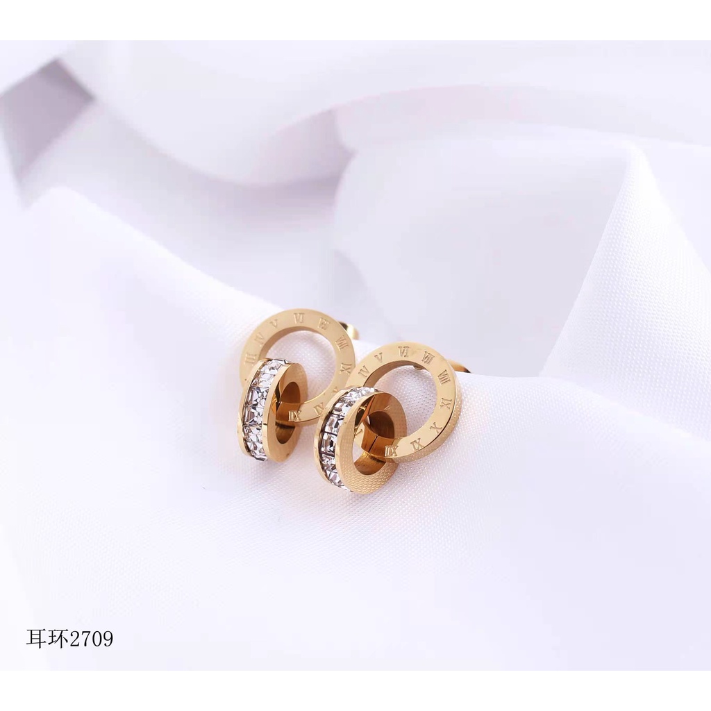 Anting Titanium Permata Putih/hitam Perhiasan Fashion 2709