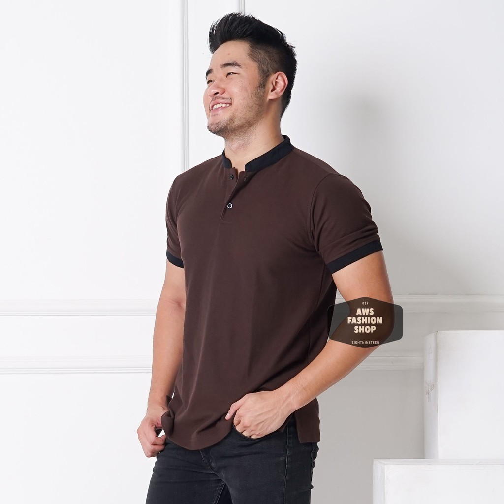 Kaos Polo Pria Polo Shirt Kerah Shanghai  Lengan Pendek Polos Coklat Tua BIG SIZE JUMBO XXL / 3XL