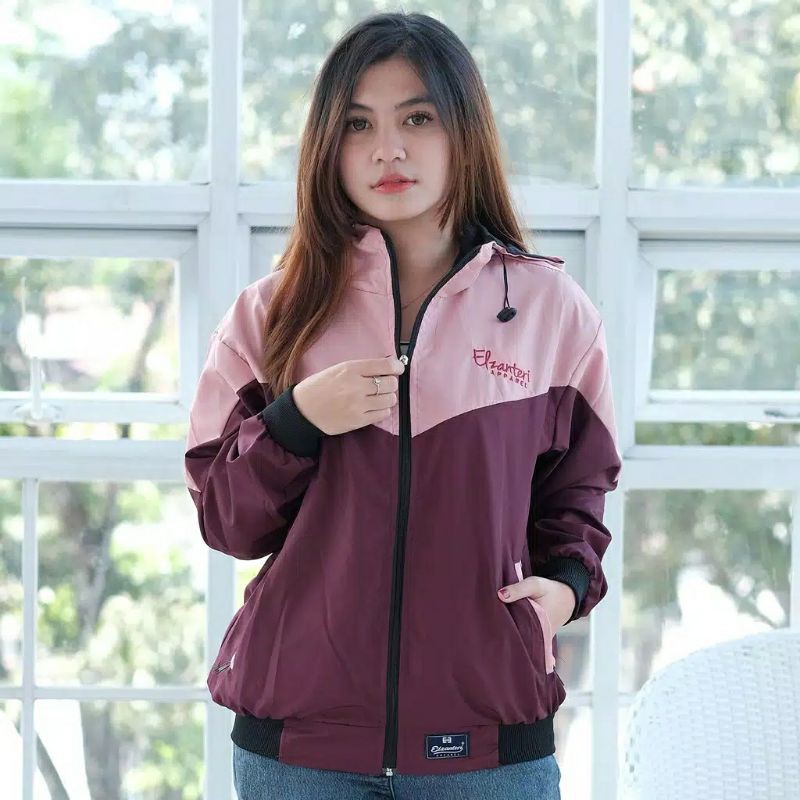 JAKET WANITA PARASUT ELZANTERI ORIGINAL / JAKET CEWEK TERLARIS / JAKET TERBARU-Dusty - Maroon
