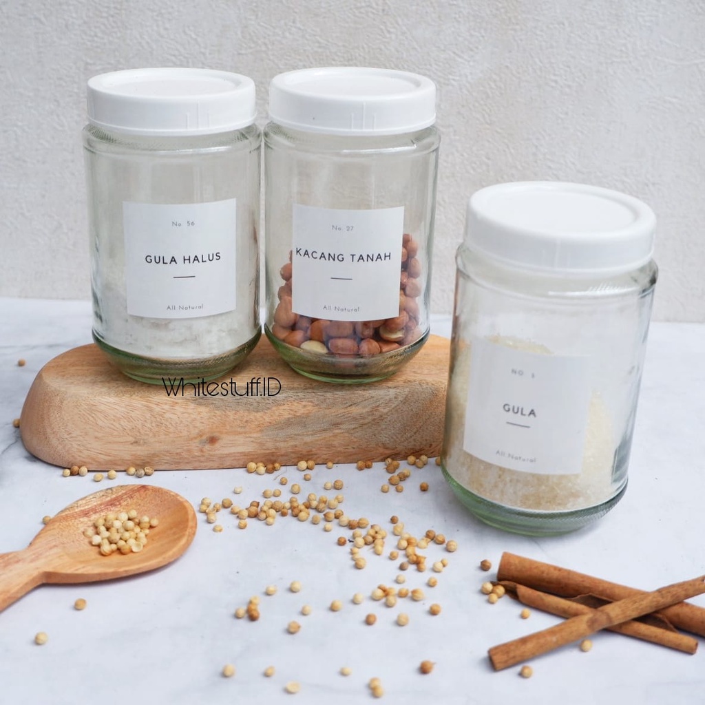Toples tempat bumbu dapur Kaca 330ml free label dan free sendok