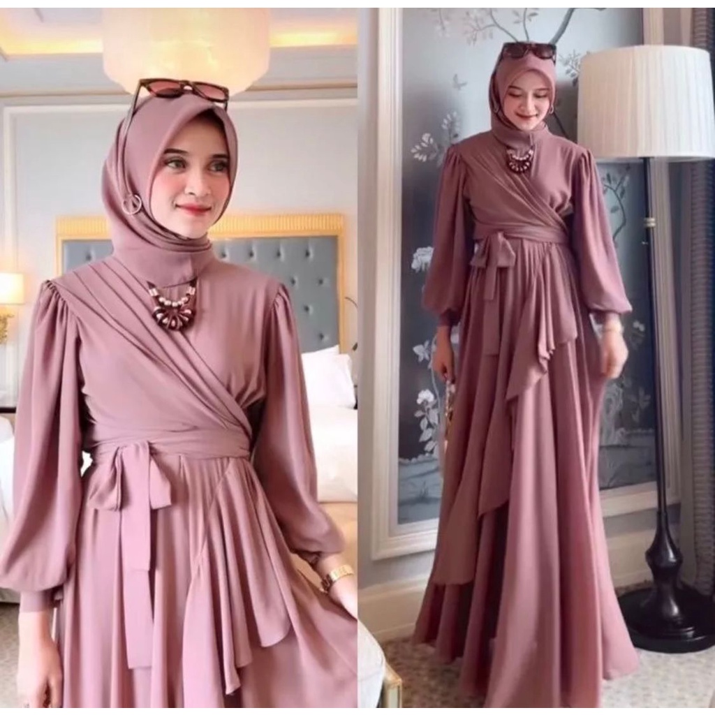 AZHRIFA FASHION-Meyhira Dress terbaru ceruty babydoll wanita muslimah mewah realpict trendy viral 2021