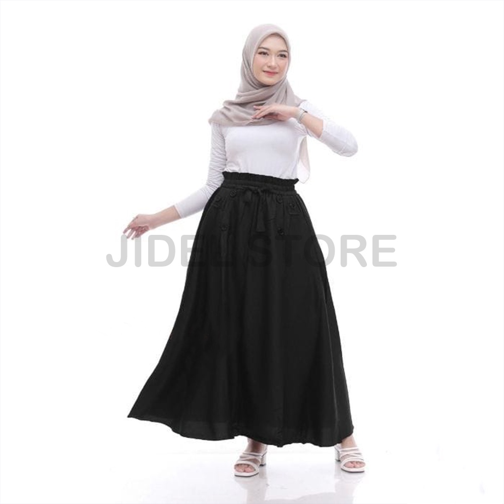 Rok Payung Panjang Wanita Rok Lebar Jumbo Bahan Moscrape Hitam Maroon Crem Dongker Abu Premium Korea Polos