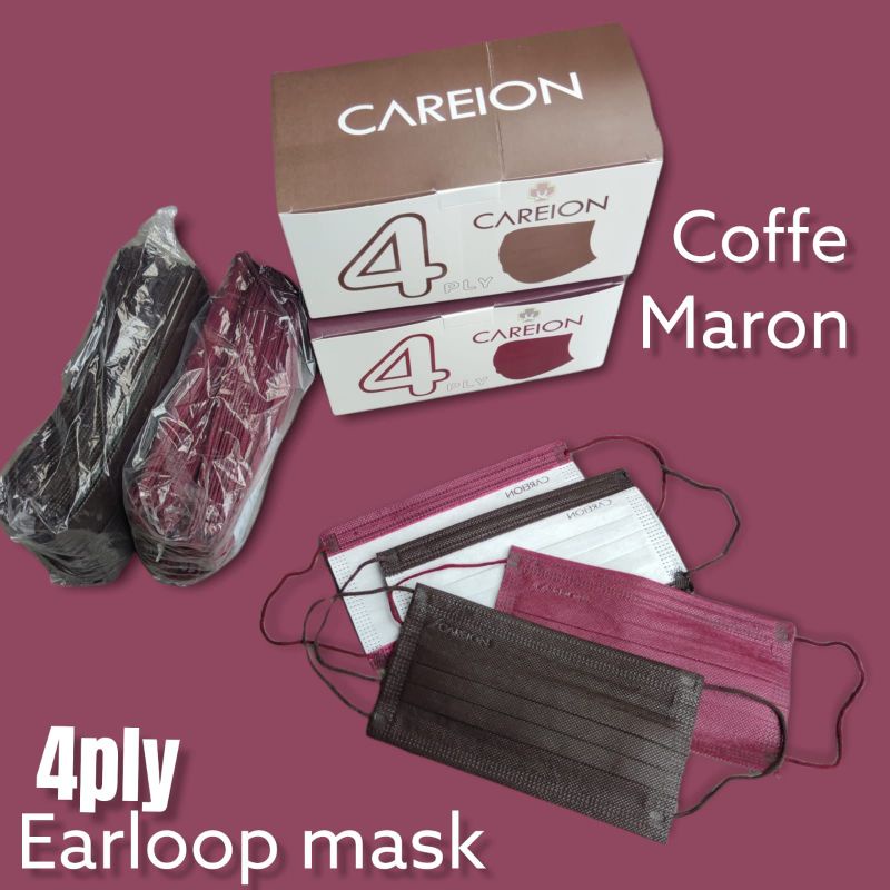 READY MASKER 4 PLY CAREION CARE ION WARNA COFFEE DAN MERAH MAROON ISI 50 LBR PER BOX DAN ADA EMBOS CAREION