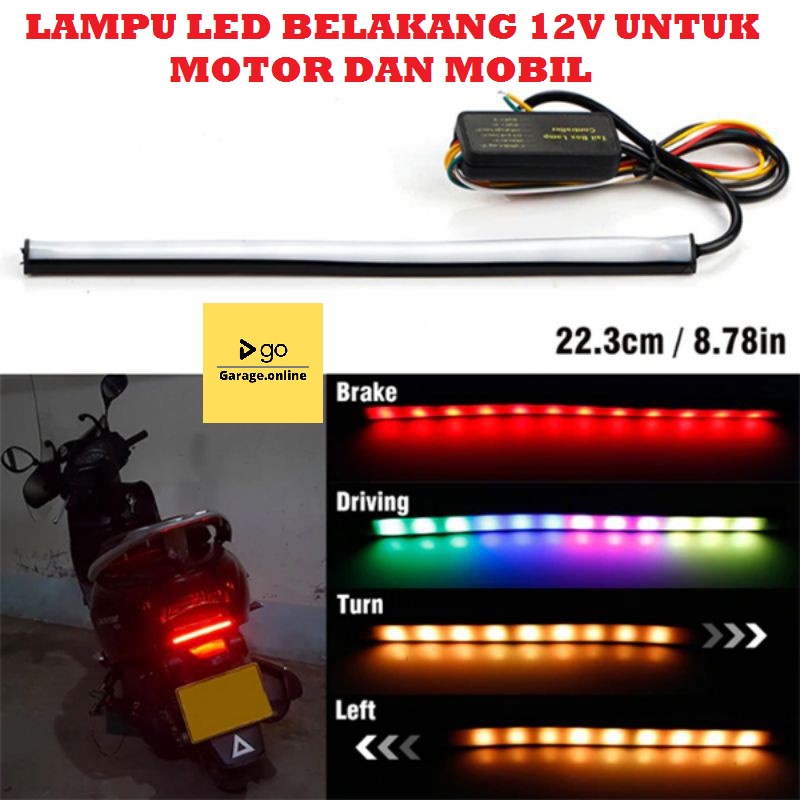 Lampu LED RGB Rem SEIN BELOK Motor Mobil Flexibel 23 cm RGB Lampu Plat belakang Motor harga per 1 buah