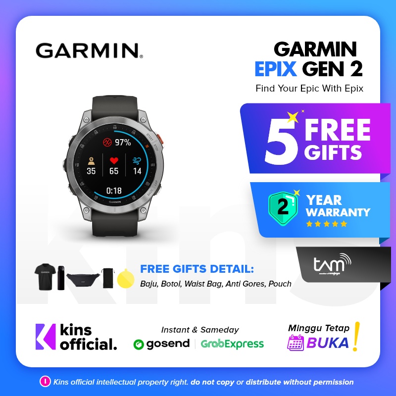 Garmin Epix Gen 2 Slate Steel w/ Silicone Band - Garansi Resmi TAM