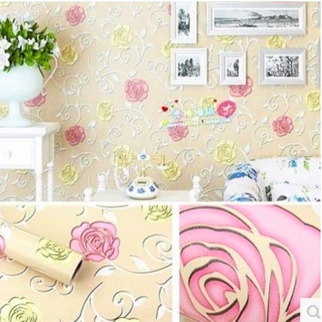 Wallpaper Dinding Ukuran 45 Cm X 10 M Motif Bunga Mawar Kuning