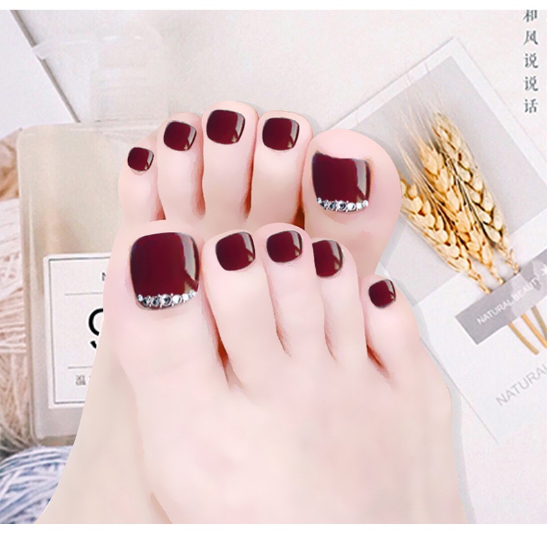 24pcs Kuku Palsu Jari Kaki + Lem Fake Nails Art 3d Tahan Air Kuku Palsu Kaki Free Lem Cair 2gr