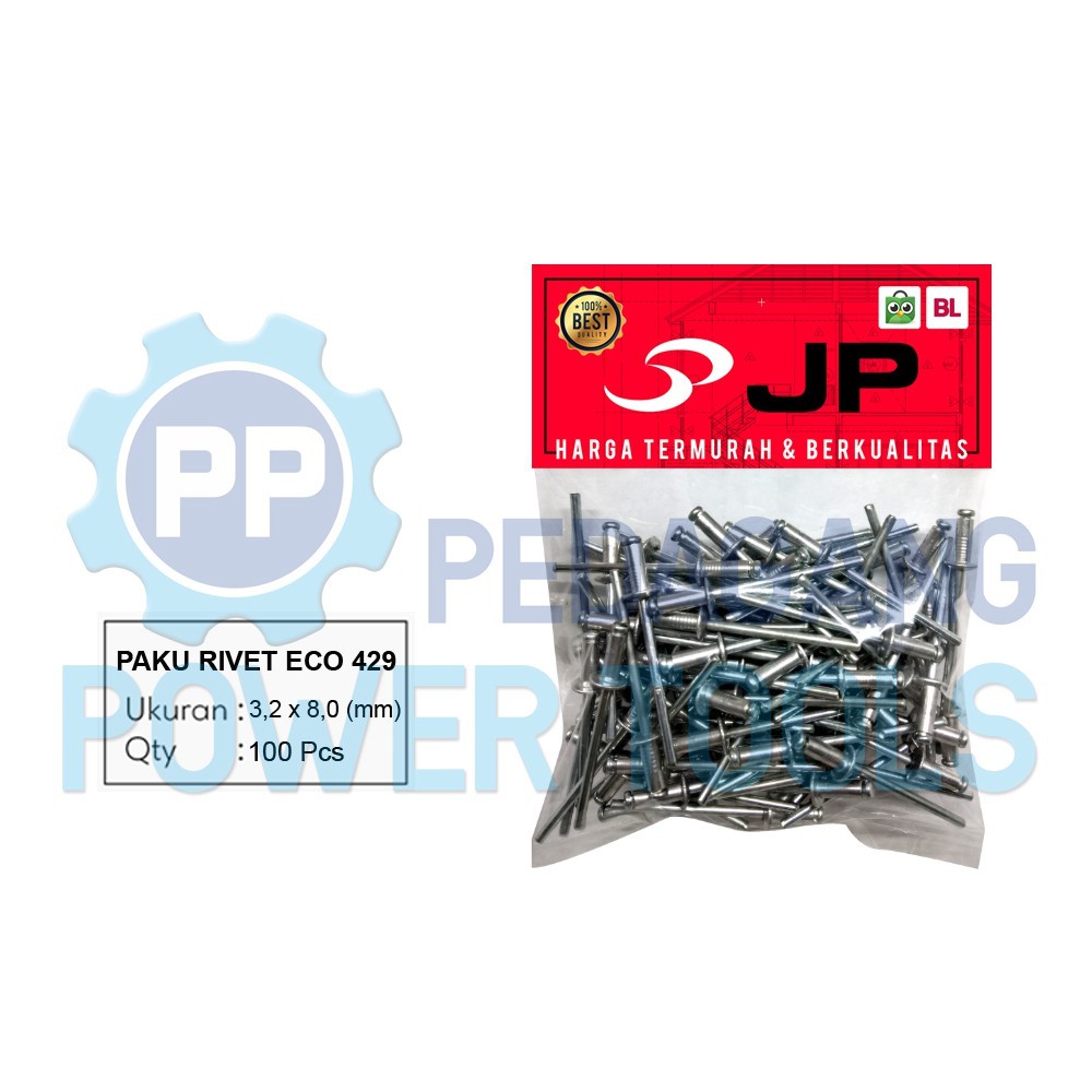 PAKU RIVET ECO 429 100 PCS 3.2 x 8 MM BLIND RIFET TEMBAK ALUMINIUM