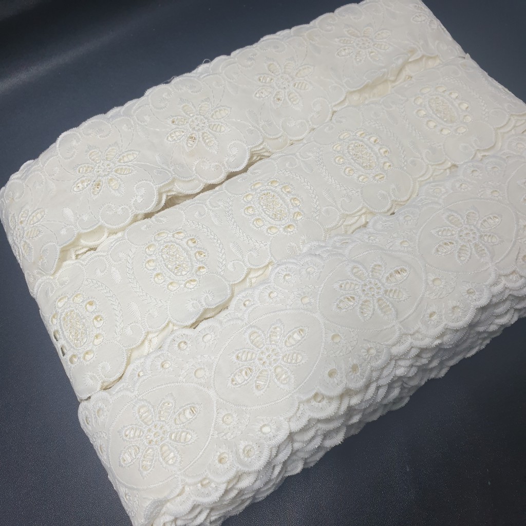 Renda Tengah Katun Bordir 6cm warna BROKEN WHITE stock terbatas