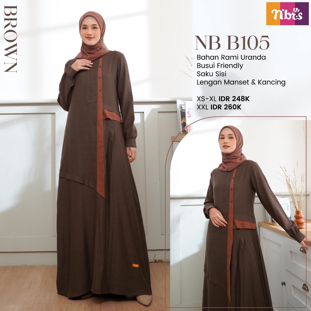 Nibras Gamis NB B105 Bahan Rami Uranda Dress Fashion Muslimah Terbaru