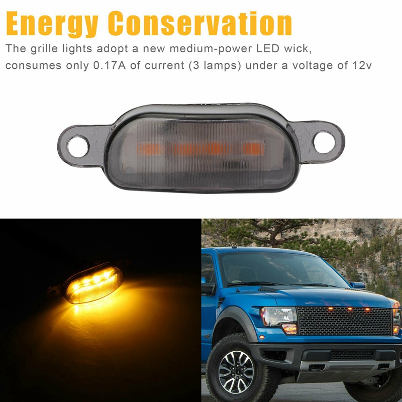 3x Lensa Asap Amber LED Front Grille Running Lights Lampu Untuk Ford F-150 Raptor