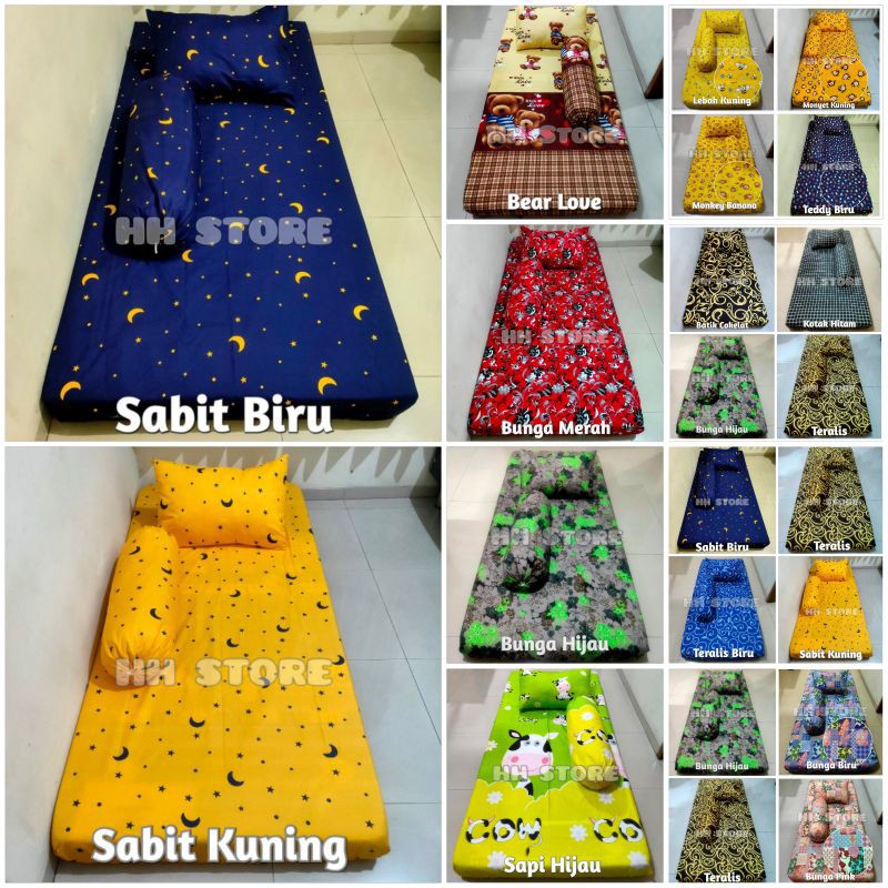 Seprei Single Sudut Karet no 4 Ukuran 90×200×15 Set Sarung Bantal dan Sarung Guling Sprei Kotak Aesthetic Monokrom