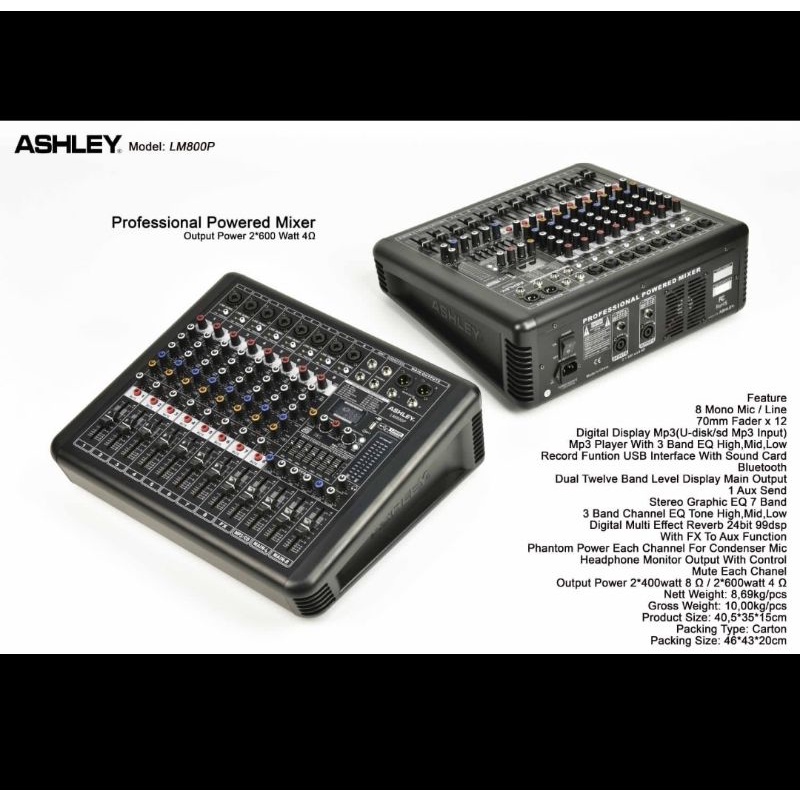 POWER MIXER ASHLEY ASHLEY LM800P/LM 800P USB,MP3,BLUETOOTH-RECORDING-WITH SOUNDCARD ORIGINAL