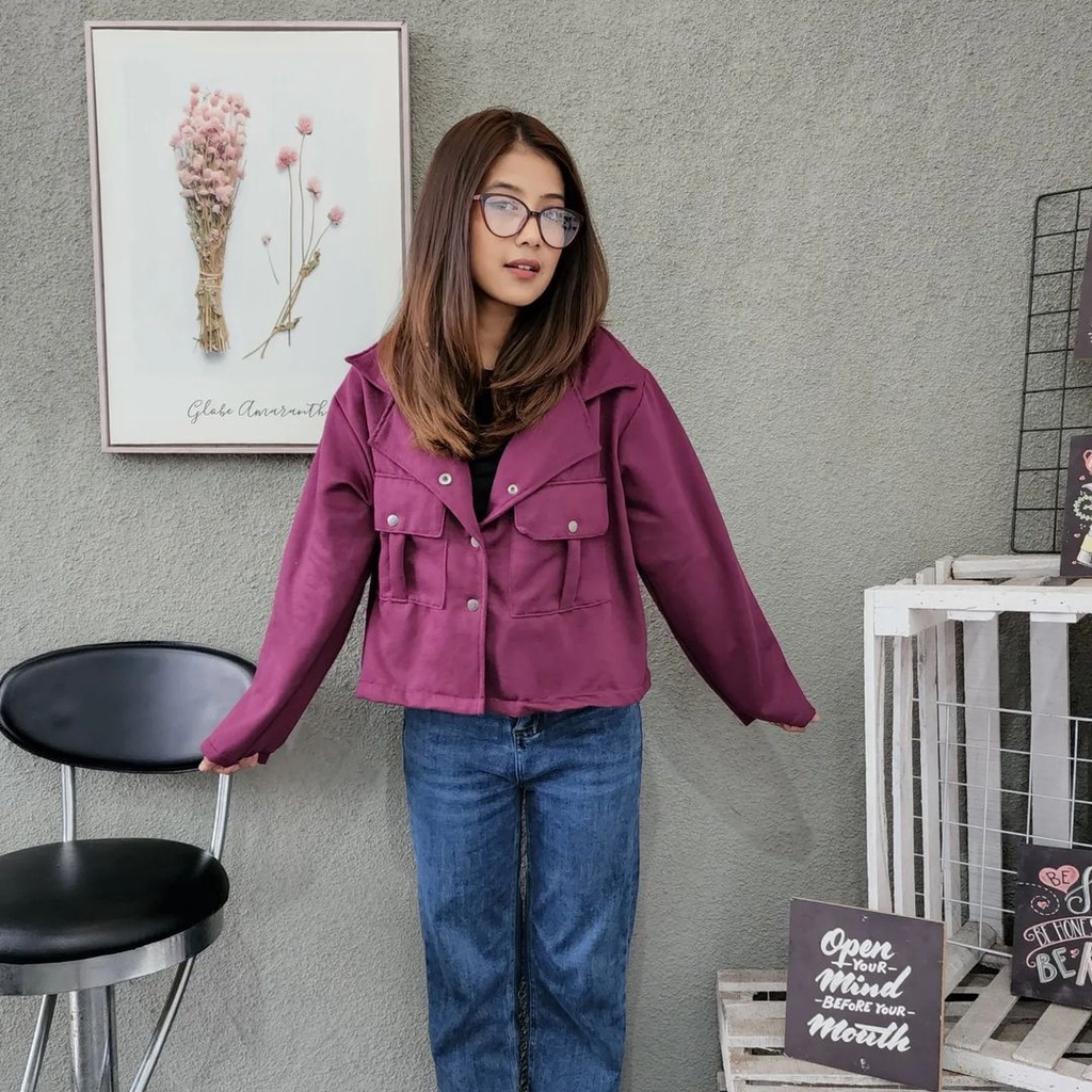 SANDRA CROOPE Jacket Berkancing Crewneck Oversize-Jacket Sweater Wanita Kekinian Termurah Korean Style