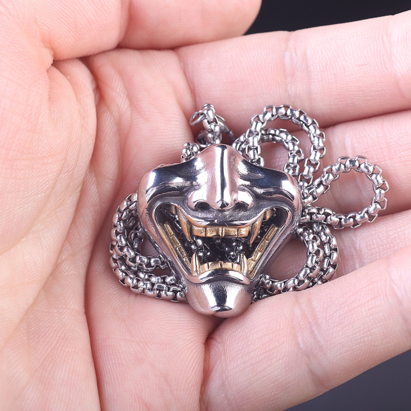 Kalung Liontin Topeng prajna demon vampire fangs Gaya retro punk gothic rock street Untuk Pria