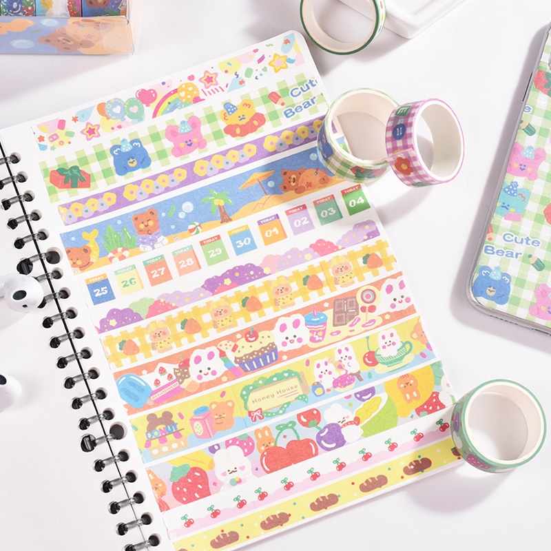 5 Roll Stiker Kertas / Selotip Washi Gambar Kartun Jepang Untuk Dekorasi DIY