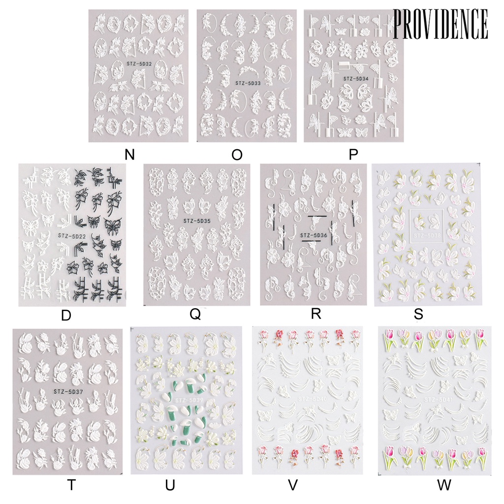 Providence 1 Set Stiker Kuku Motif Bunga 3D Untuk Nail Art