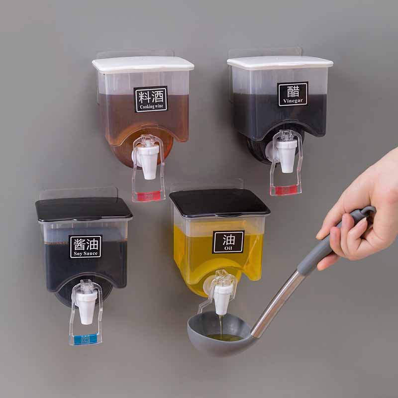 [Perforation-free Wall-mounted Oil Bottle Soy Sauce Barrel] [Space-saving Leak-proof Oil Pot, Oil and Vinegar Dispenser] [Transparent Liquid Seasoning Filling Tank]