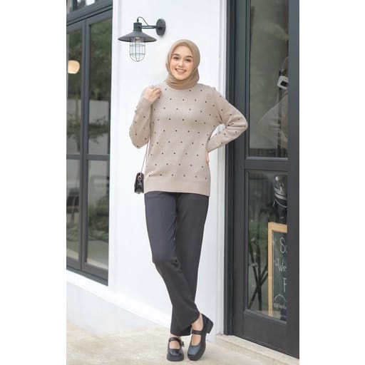 BEFAST - ZEC OOTD Wanita Sweater HOLAND / Oversize Unna Knit Top RIB ( Bisa Melar 20cm) / Pakaian Wanita / Sweater Motif Polkadot / Keluaran terbaru 2022 / Sweater Remaja Kekinian