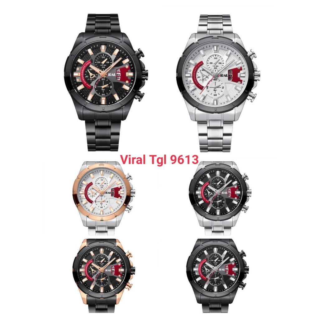 (KW) JAM TANGAN PRIA STRAP RANTAI TANGAL AKTIF V-9613