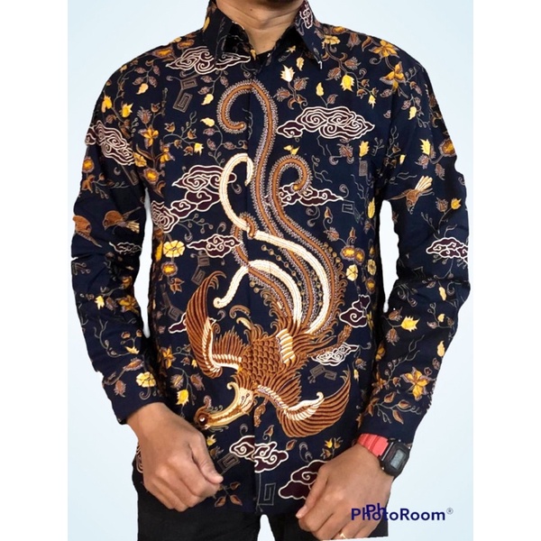 Baju Batik Pria Lengan Panjang lapisan furing hero,warna Biru Dongker,Batik Premium,Batik Modern,Batik Jumbo,Batik Solo,Batik Kantoran