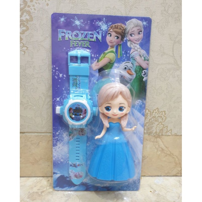 Jam anak proyektor + boneka Frozen besar