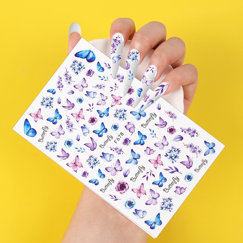 (1 Lembar) Stiker Kuku Motif Kupu-Kupu / Bunga Mawar Transfer Air Untuk Manicure / Nail Art Diy