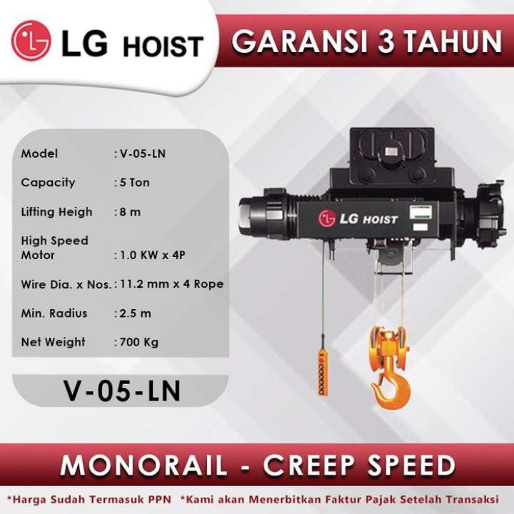 Electric Wire Rope Hoist LGM Monorail Creep Speed 5Tx8m V-05-LN