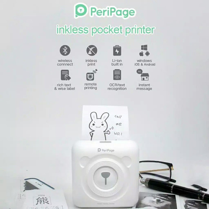 PeriPage 203 DPI Mini Portable Bluetooth Photo Printer Pocket Thermal Printing USB Connection Impres