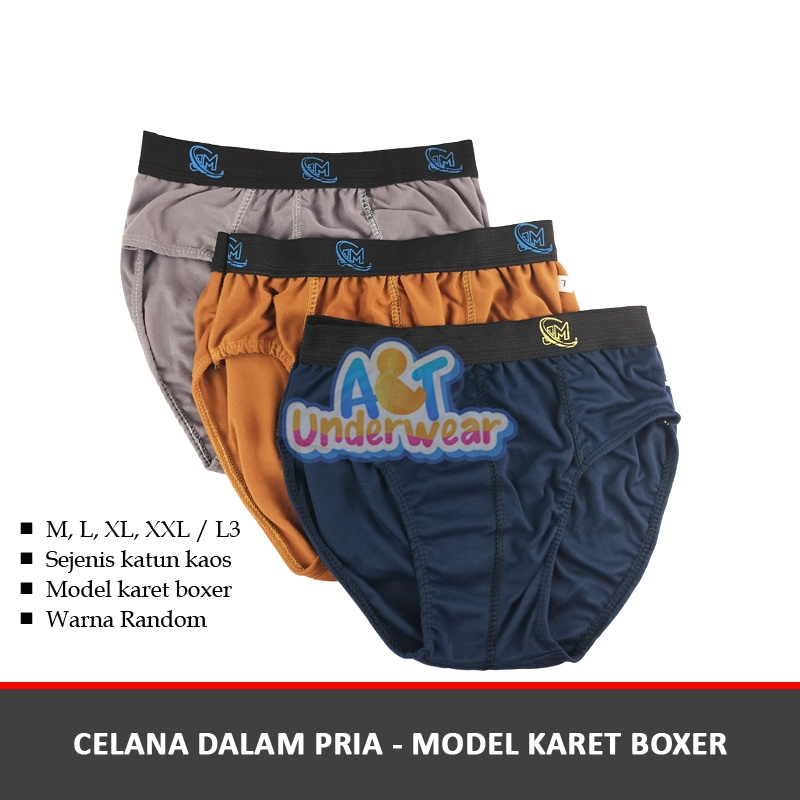 AT157-3 PCS CD Segitiga Pria Boxer GBL/Celana dalam boxer ukuran tanggung dan dewasa