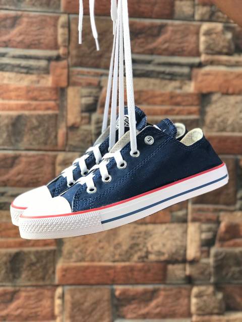 Sepatu converse allstar clasik navy lis merah height &amp;low&amp;slip on+ box