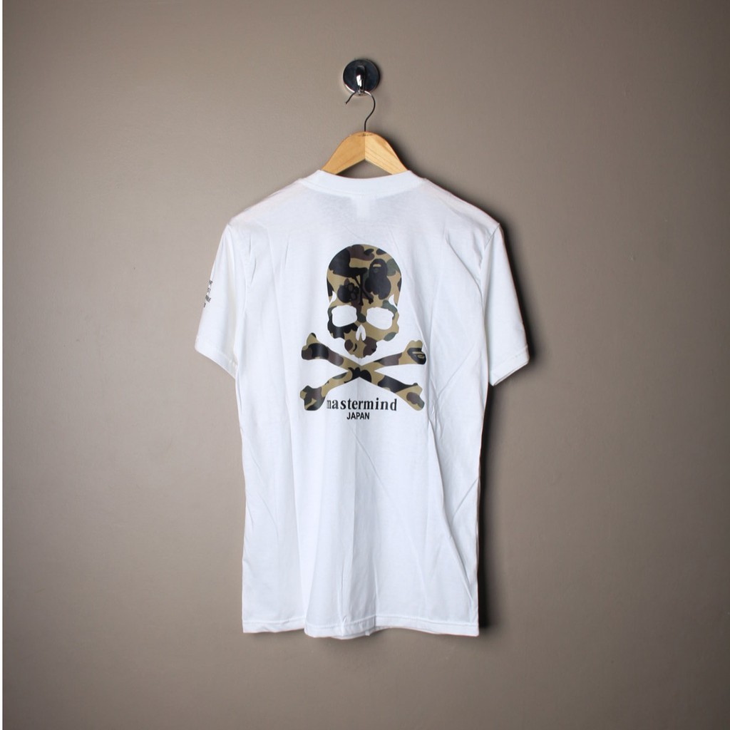 KAOS BAJU BAPE x MASTERMIND JAPAN WHITE ICLC AIN