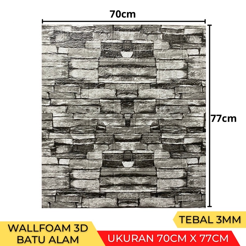 Wallpaper Stiker Dinding 3D Foam Batu Bata Brick 70 x 77cm-Batu Alam 01