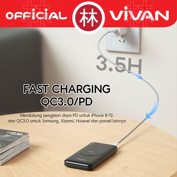 Vivan VPB-W11 Powerbank 10000 mAh  Wireless 3 Output Fast Charging 18W