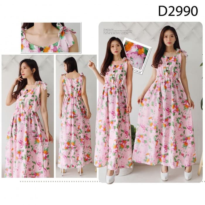 DRESS MAXY PANJANG WANITA MOTIF BUNGA TANPA LENGAN D2990