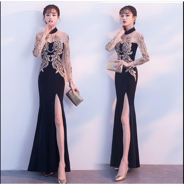 Party Gown Evening Dress Sexy mermaid gold lace renda gaun pesta gaun pengantin