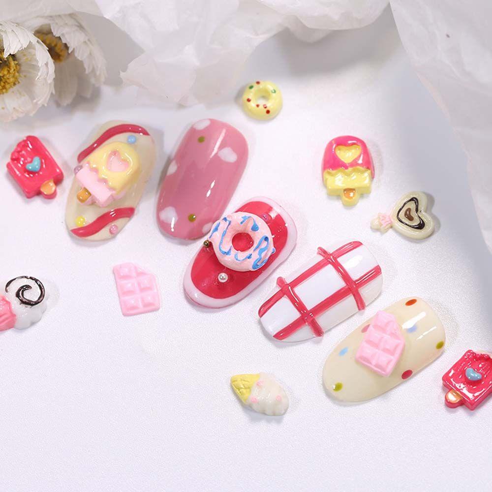 AUGUSTINA Agustinina Perhiasan Nail Art Girly Heart Jepang Es Krim Kue Donat Coklat DIY Ornamen