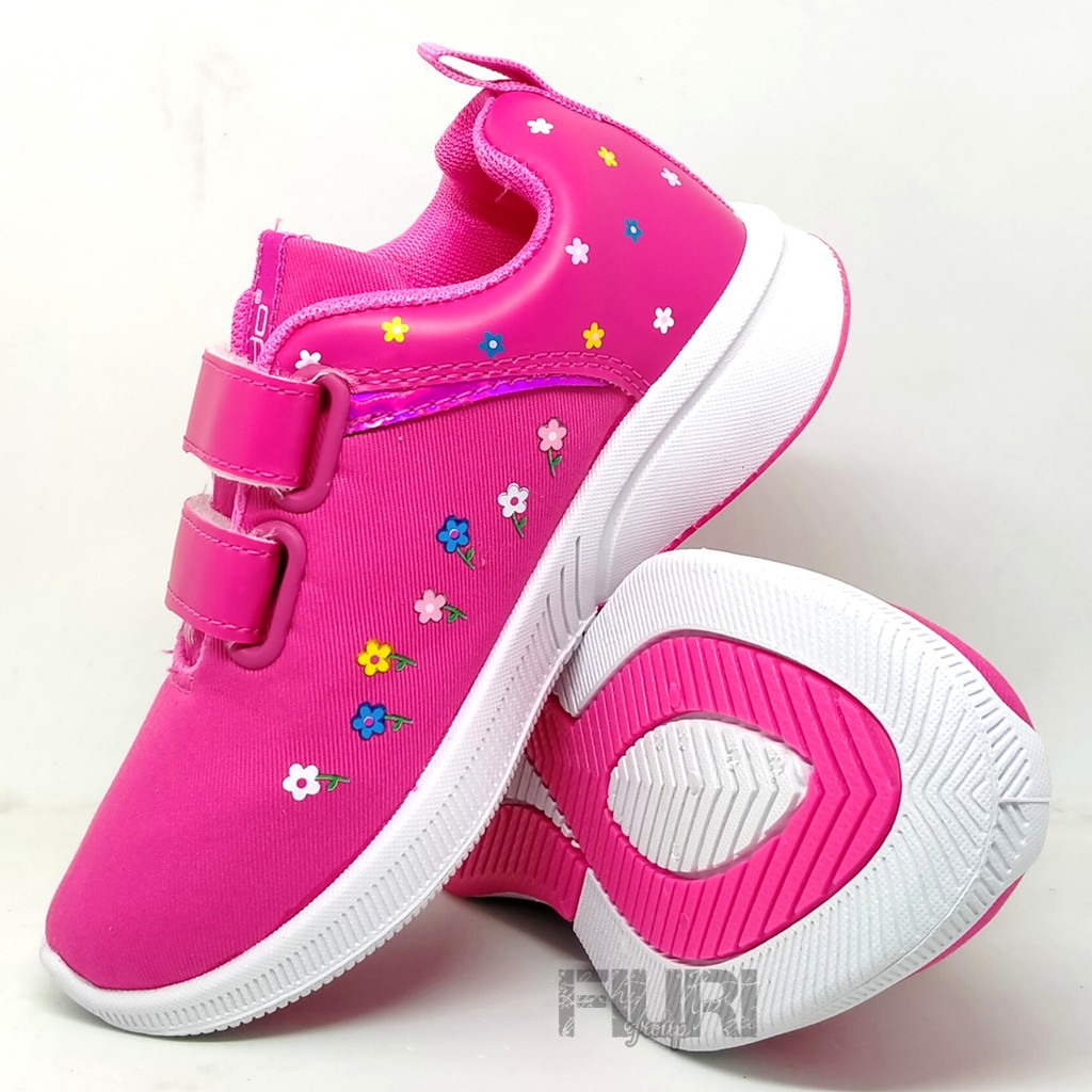 FIURI - ANDO ORIGINAL - LILY FLOWER PEREKAT 29-32 PINK - SEPATU SNEAKERS KANVAS SOL KARET ANAK KECIL PEREMPUAN  - SEPATU LITTLE PRINCESS KETS LUCU FASHION TRENDY - SEPATU SEKOLAH PAUD TK KRETEKAN PEREKAT CEWEK MURAH PROMO DISKON BONUS KAOS KAKI