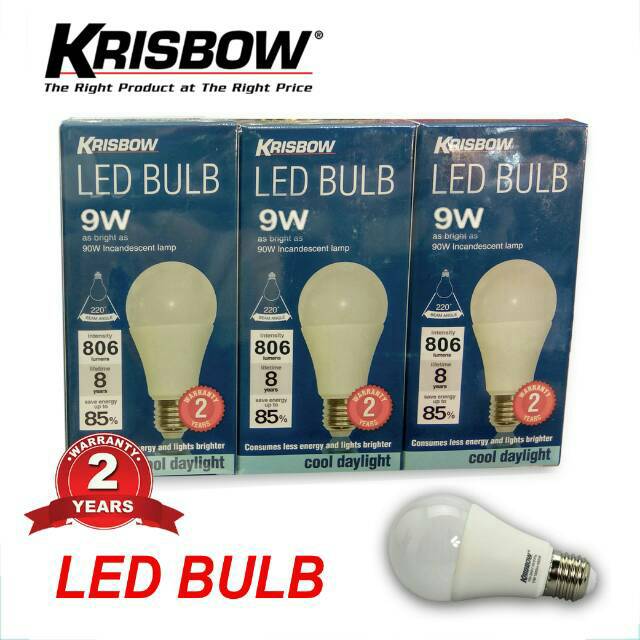 PAKET 3 PCS LED BULB 9W Krisbow Bolham Lampu LED Hemat Energi Krisbow 9 Watt . Cool Daylight