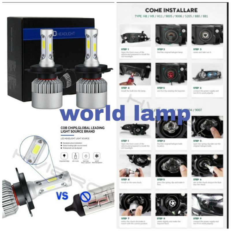 led h4 lampu utama led h4 3 sisi mobil motor termurah 72watt