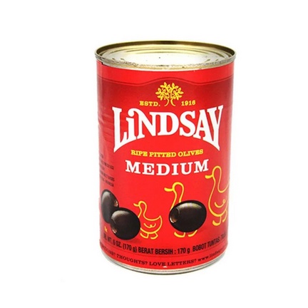 

Lindsay Olives Pitted Ripe Medium 170gr/ Acar Buah Zaitun Siap Olah/ Import