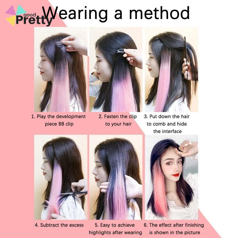 Wig Rambut Panjang Lurus Warna Gradien Wanita One Piece Wig Sorot Ekstensi Rambut - PD