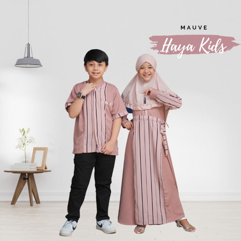 Baju Muslim Anak perempuan dan laki-laki Haya Motif Salur