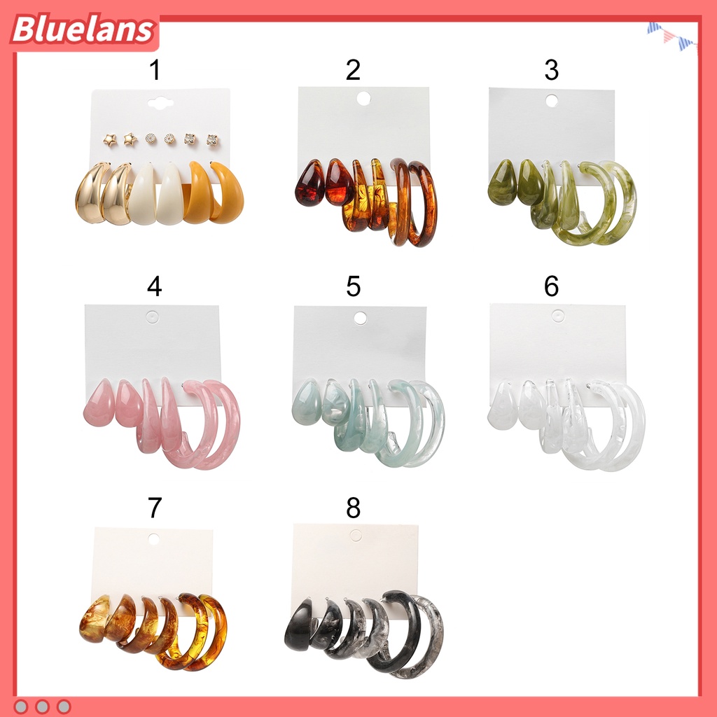 1 Set Anting Hoop Bentuk C Geometris Bahan Akrilik Untuk Harian