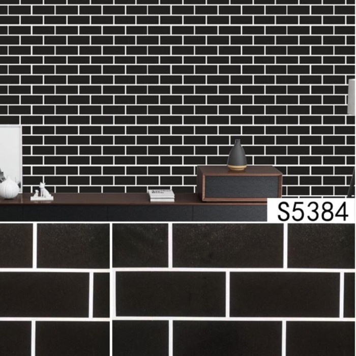 Wallpaper Murah - Wallpaper Dinding Stiker Dinding - Wallpaper Dinding Minimalis - Motif Bata Hitam