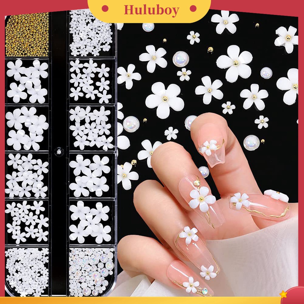 Huluboy Huluboy♡ Ornamen Kelopak Bunga Bahan Resin Warna Putih Untuk Dekorasi Manicure