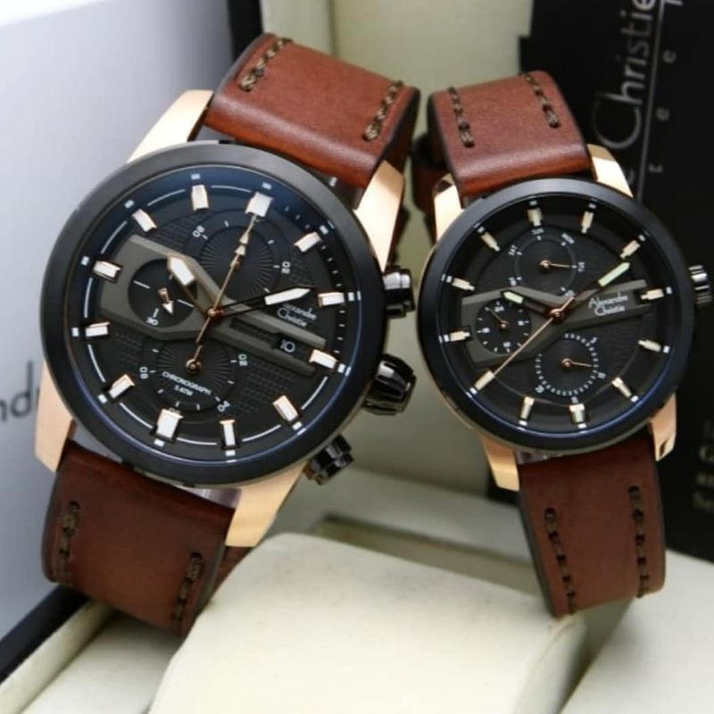Jam Tangan Alexandre Christie AC 6562 Couple / AC6562 Black Rose / Brown Original