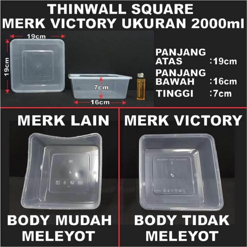 Thinwall Square SQ 2000ml Food Container Box Tempat Kotak Makan Plastik Dus semua Jasa Kirim