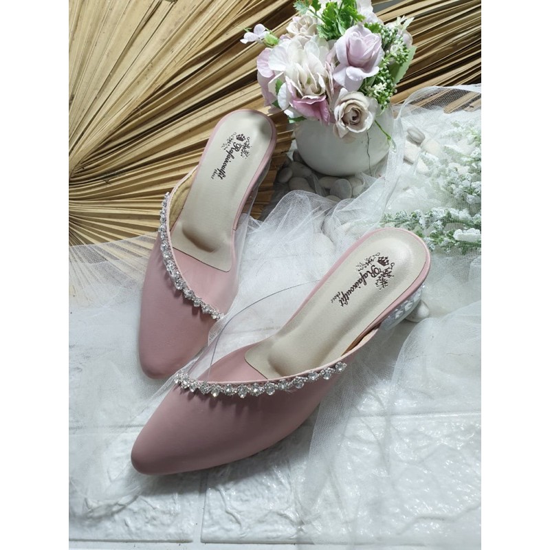 sepatu amoura dustypink cantik 3cm hak kaca